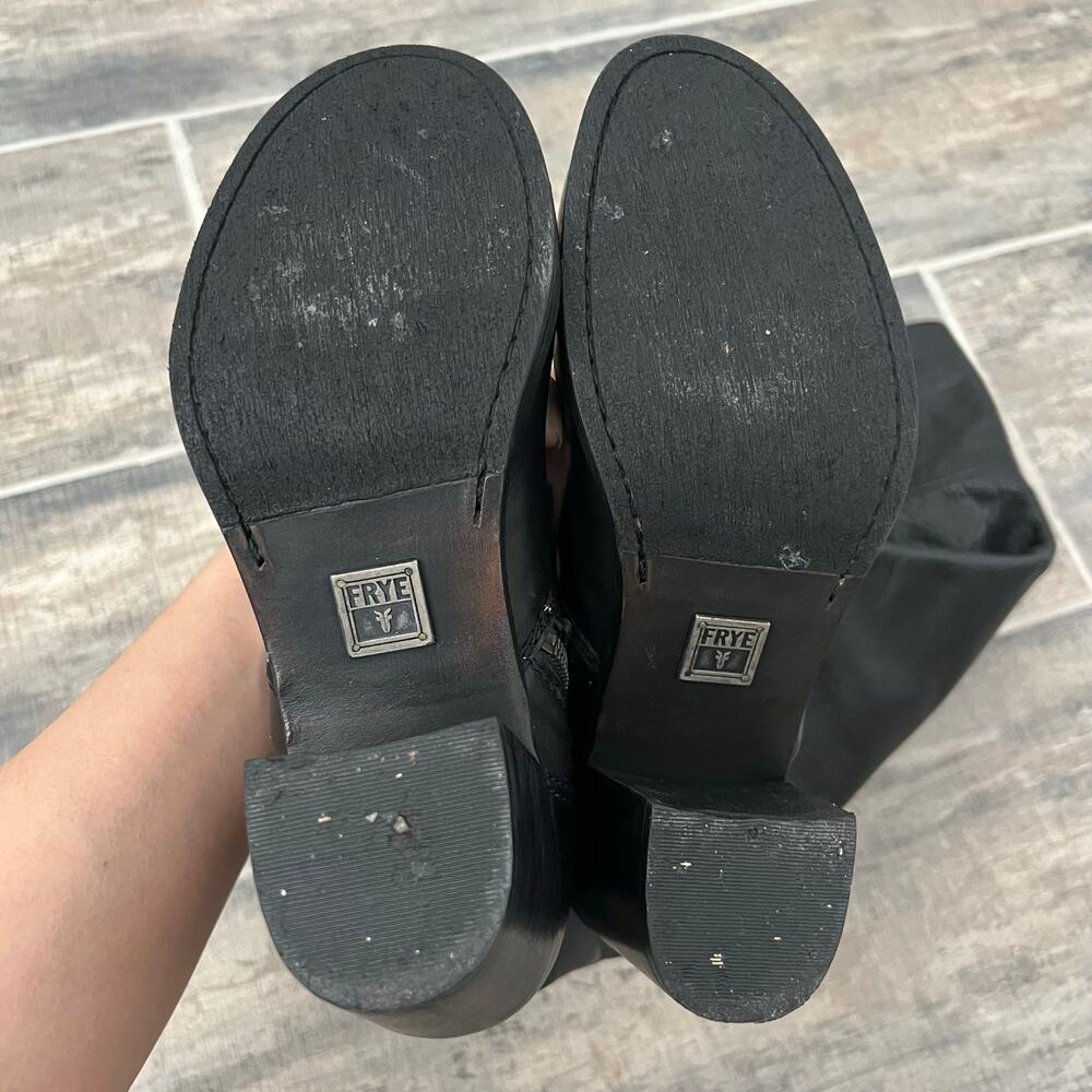 Frye Kelly Black Leather Over the Knee Boots Buckle Strap Block Heel Riding boot - Picture 5 of 12